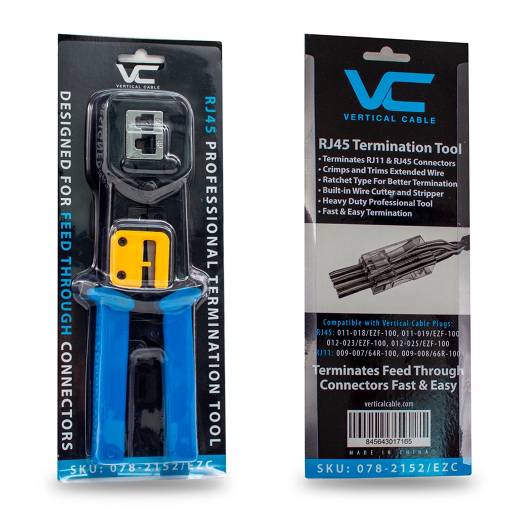 078-2152/EZC, Pinzas para rematar plugs RJ45 tipo Pass through, corte y pelado incorporada