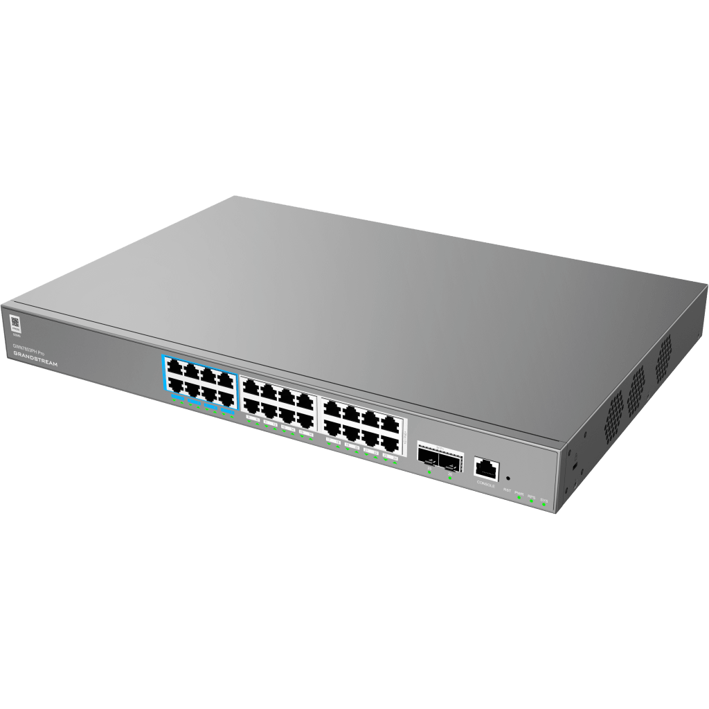 GWN7803PH-Pro, Switch PoE Administrable capa 2, 24 x GigaEth PoE/PoE+/PoE++ y 2 x 10Giga SFP+, 471.4w, 60w máx puerto PoE