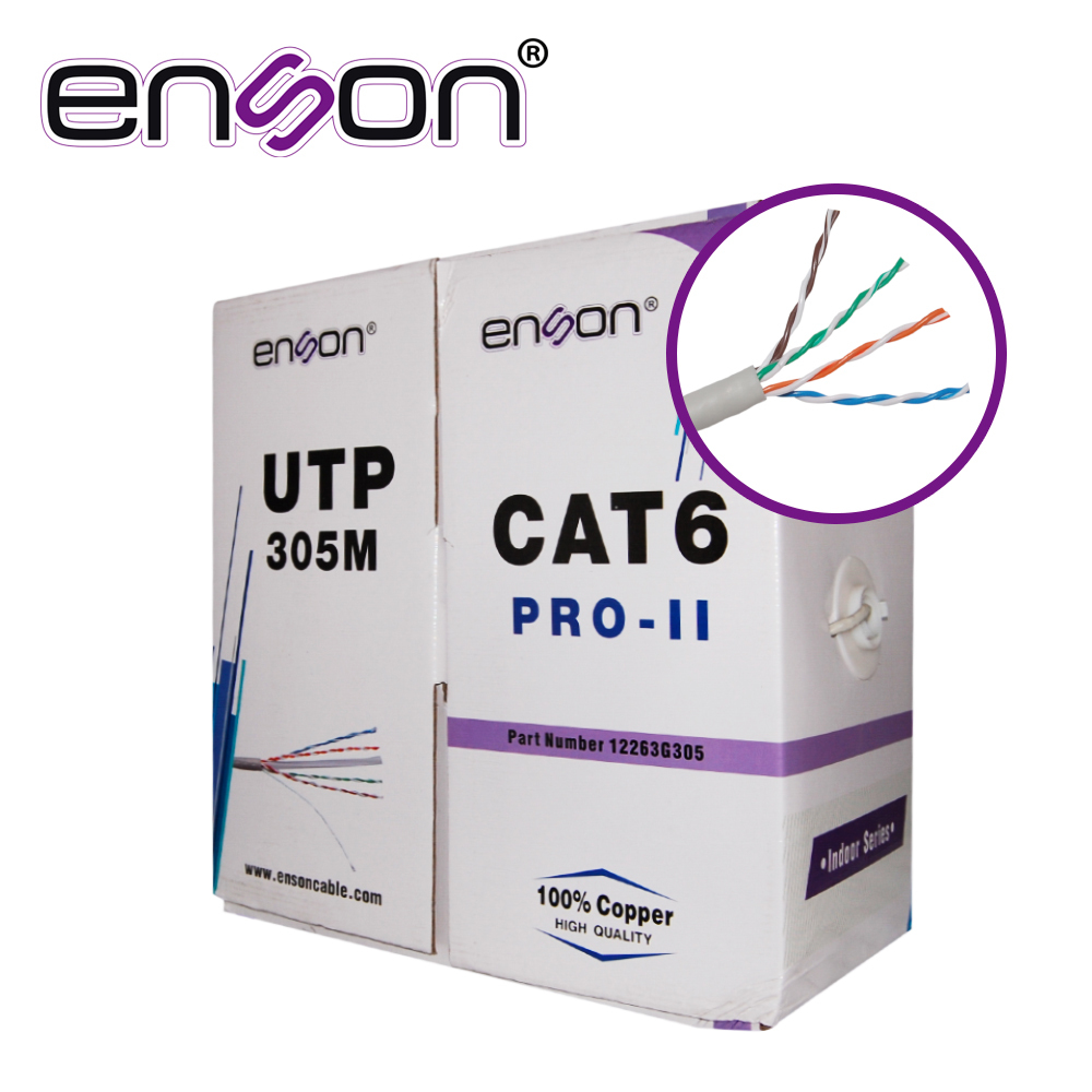 12263G305, Cable UTP Cat6 serie Pro-II 23AWG Cobre, Bobina 305Mts, Forro Gris, Interior