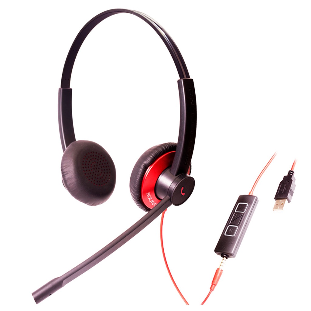 EPIC 502-R, Diadema UC, control llamada, mute y vol, 3.5mm y USB, Rojo (Binaural)