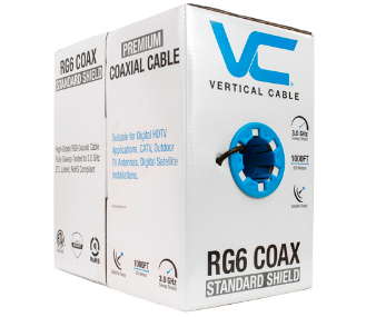 107-1234BK6S1BX, RG6, blindaje estándar, 75 OHM, conductor CCS de 18 AWG, blindaje de lámina de aluminio y trenza de aluminio al 60 %, CM de alta calidad, CATV, CL2, 1000 pies, caja de extracción, negro