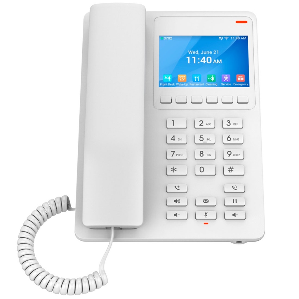 GHP630, Teléfono Hotelero IP Blanco, LCD Color 3.5", 2 SIP 2 líneas, GDMS, soporta PoE