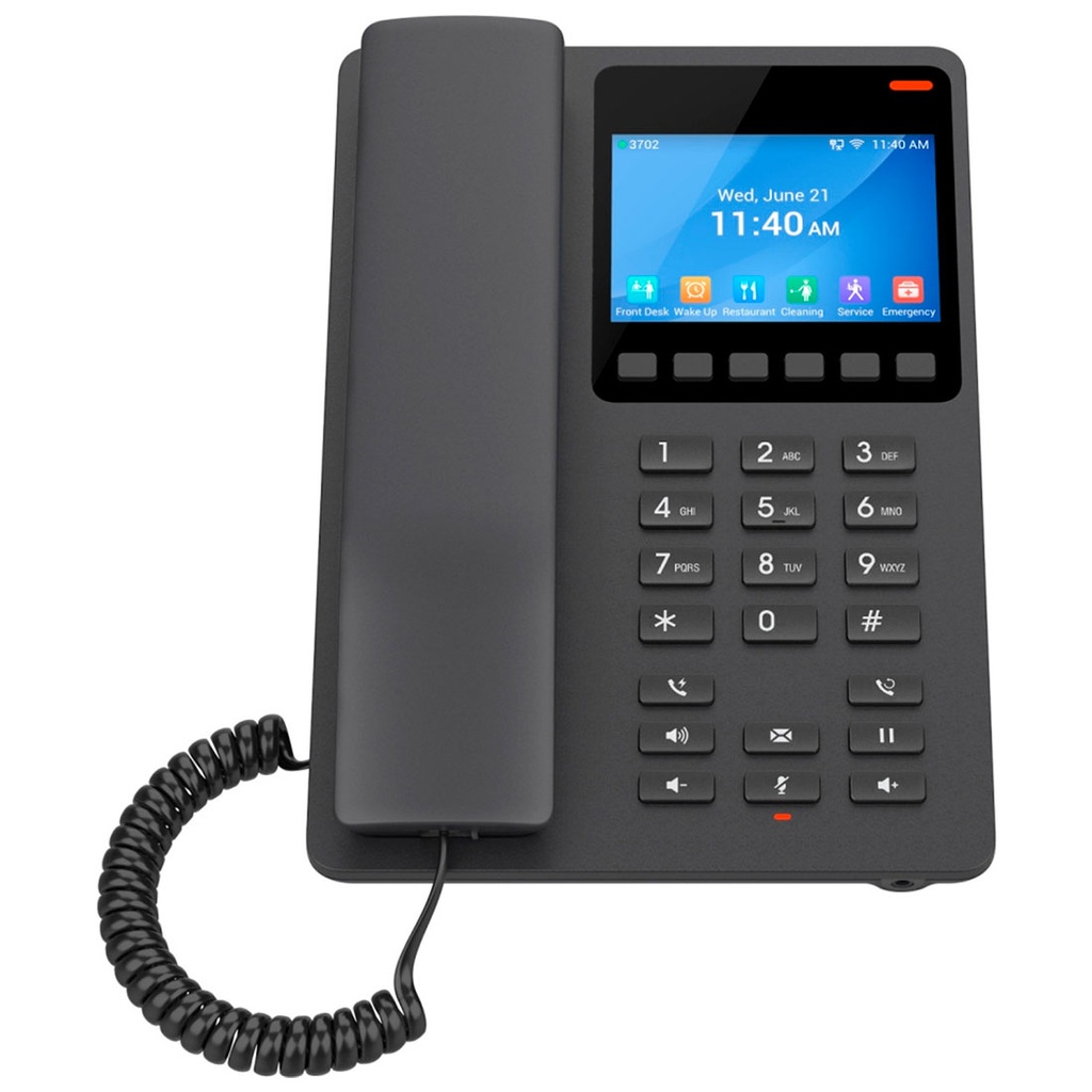 GHP631, Teléfono Hotelero IP Negro, LCD Color 3.5", 2 SIP 2 líneas, GDMS, soporta PoE