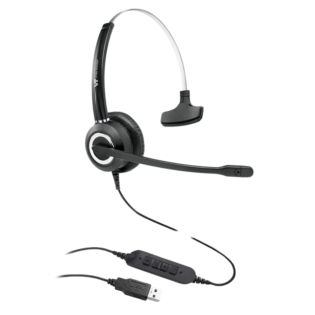 VT6200-UNC-M-USB-02, Diadema monoaural, 2 micrófonos para cancelación de ruido, Conector USB