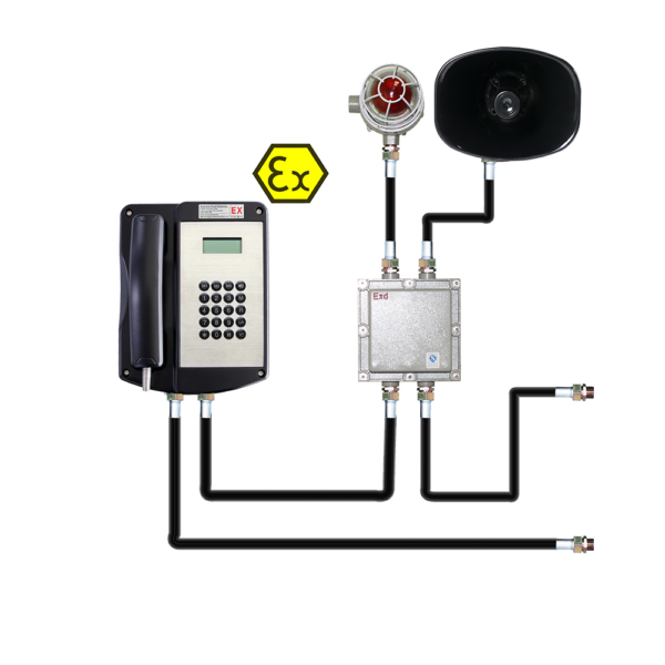 JREX106-HB-SIP, Teléfono SIP a prueba de explosiones, aluminio, con teclas, Tipo IP66,  con sirena y estrobo incluido, 302x240x129