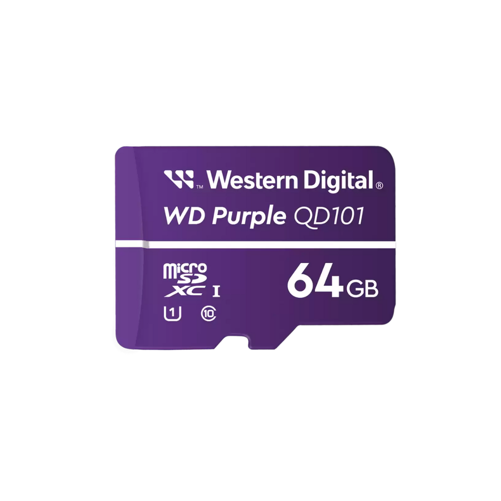 WDD064G1P0C, Tarjeta Memoria MicroSD XC 64GB, Serie Purple, para Videovigilancia 7x24. Ideal para IP-PBX, cámaras IP o DVR móviles