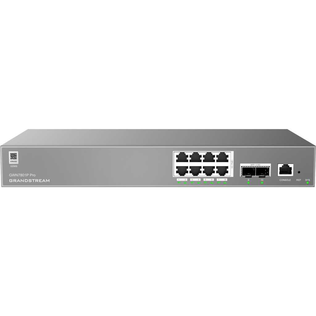 GWN7801P Pro, Switch PoE Administrable capa 2++, 8 x GigaEth PoE/PoE+ y 2 x 2.5Giga SFP. 145.5w, 30w máx puerto PoE