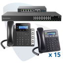 PAQ-GCC-16GXP, Conmutador convergente, 16 teléfonos IP y switch, incluye: GCC6010, 15 x GXP1610, GXP1628, GWN7802 y GCC-UC-50-EXT
