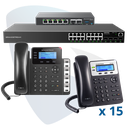 PAQ-GCC-16GXP-PLUS, Conmutador convergente, 16 teléfonos IP y switch, incluye: GCC6010, 15 x GXP1620, GXP1630, GWN7802 y GCC-UC-50-EXT