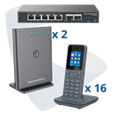 PAQ-GCC-16DP, Conmutador convergente, 16 teléfonos IP/DECT portátiles y estaciones base DECT, incluye: GCC6010, 16 x DP725, 2 x DP755 y GCC-UC-50-EXT