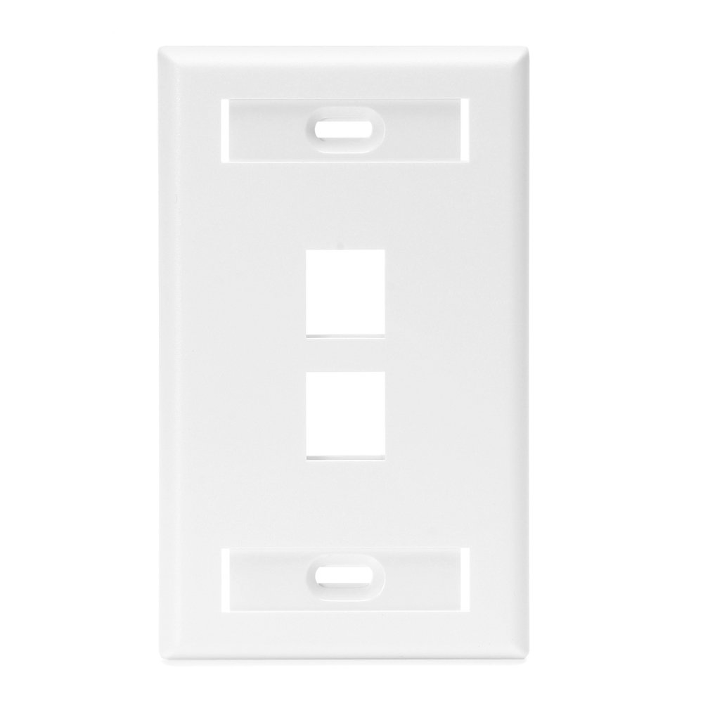 42080-2WS, Placa de pared sencilla con dos ventana QuickPort y dos ranura para ID, color blanco