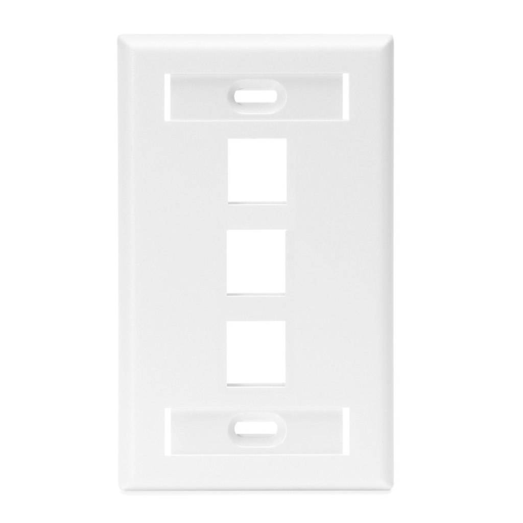 42080-3WS, Placa de pared sencilla con tres ventana QuickPort y dos ranura para ID, color blanco