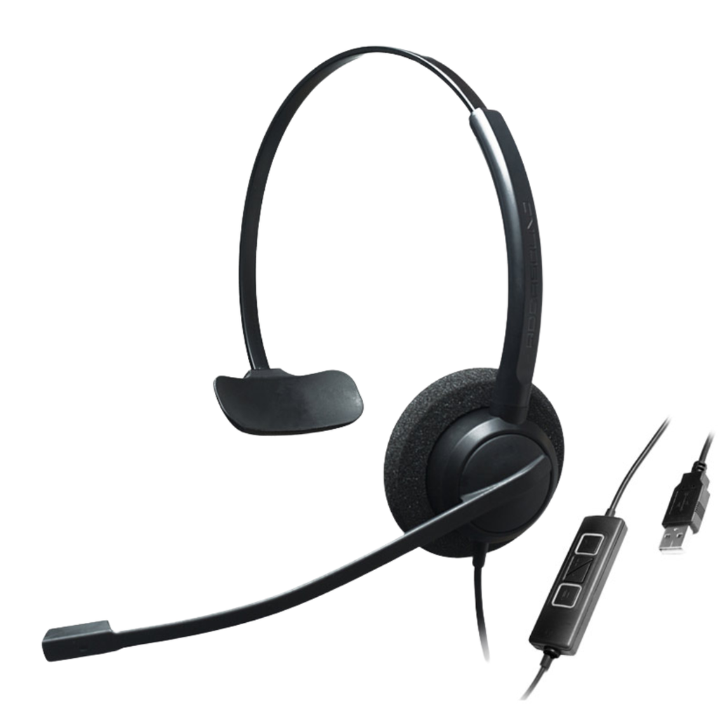 CRYSTAL UC2731D, Diadema Profesional USB, dos micrófonos, para ambientes ruidosos (Monaural)