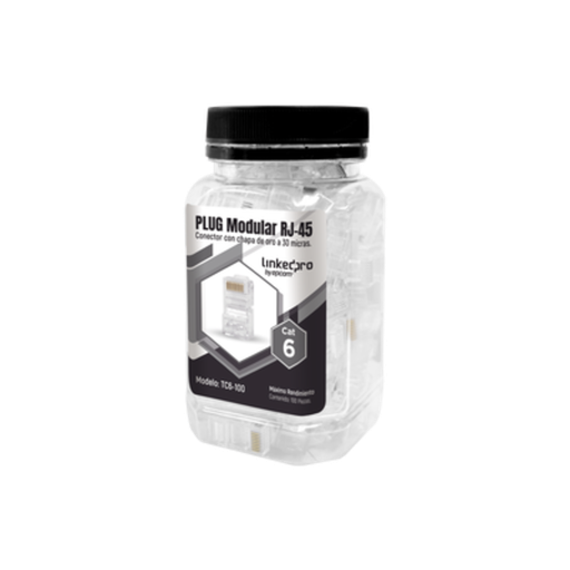 [TC6-100] TC6-100, Bote con 100 Piezas de Plug Modular RJ45 Cat6 sin blindaje, chapado de oro a 30 micras para durabilidad extrema