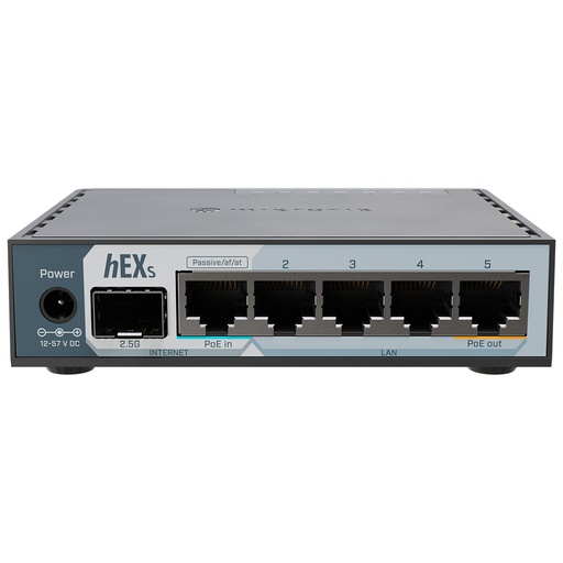 [E60iUGS] E60iUGS, hEX S, Ruteador Dual Core 950MHz, 512MB RAM, 2.5G SFP, 5xGEth, USB, RouterOS v7 L4, gabinete plástico