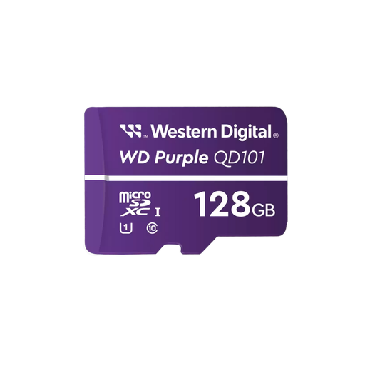 [WDD128G1P0C] WDD128G1P0C, Tarjeta Memoria MicroSD XC 128GB, Serie Purple, para Videovigilancia 7x24. Ideal para IP-PBX, cámaras IP o DVR móviles