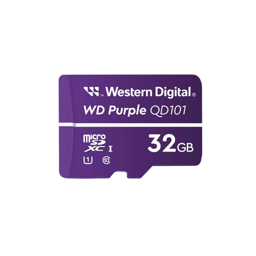[WDD032G1P0C] WDD032G1P0C, Tarjeta Memoria MicroSD XC 32GB, Serie Purple, para Videovigilancia 7x24. Ideal para IP-PBX, cámaras IP o DVR móviles
