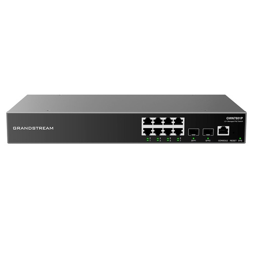 [GWN7801P-Pro] GWN7801P-Pro, Switch PoE Administrable capa 2++, 8 x GigaEth PoE/PoE+ y 2 x 2.5Giga SFP. 145.5w, 30w máx puerto PoE