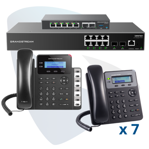 [PAQ-GCC-8GXP] PAQ-GCC-8GXP, Conmutador convergente, 8 teléfonos IP y switch, incluye: GCC6010, 7 x GXP1610, GXP1628 y GWN7801