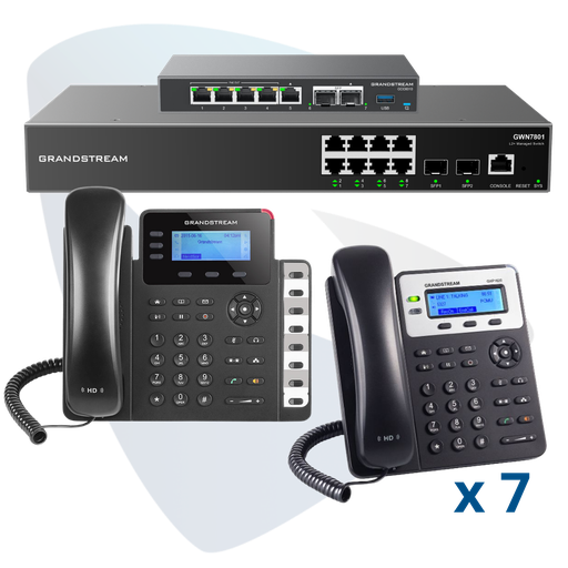 [PAQ-GCC-8GXP-PLUS] PAQ-GCC-8GXP-PLUS, Conmutador convergente, 8 teléfonos IP y switch, incluye: GCC6010, 7 x GXP1620, GXP1630 y GWN7801