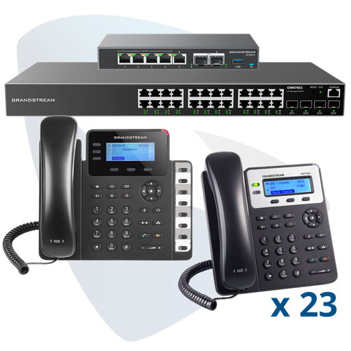 [PAQ-GCC-24GXP-PLUS] PAQ-GCC-24GXP-PLUS, Conmutador convergente, 24 teléfonos IP y switch, incluye: GCC6010, 23 x GXP1620, GXP1630, GWN7803 y GCC-UC-50-EXT