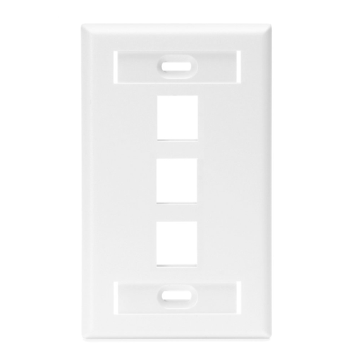 [42080-3WS] 42080-3WS, Placa de pared sencilla con tres ventana QuickPort y dos ranura para ID, color blanco