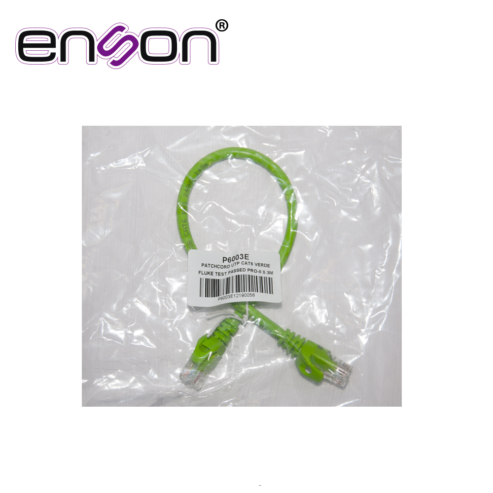 P6003E, Patch Cord RJ45 cable UTP Cat 6, serie pro, color verde, longitud 30 cms