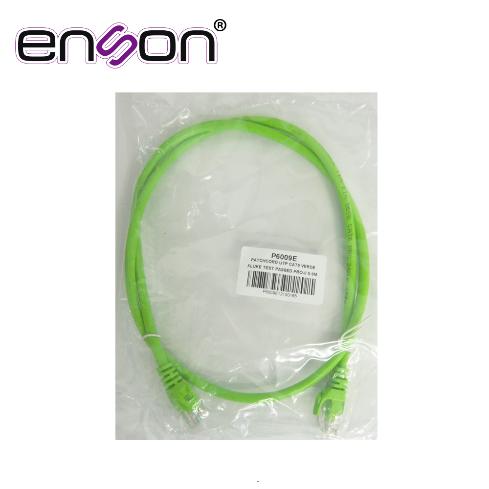 P6009E, Patch Cord RJ45 cable UTP Cat 6, serie pro, color verde, longitud 90 cms