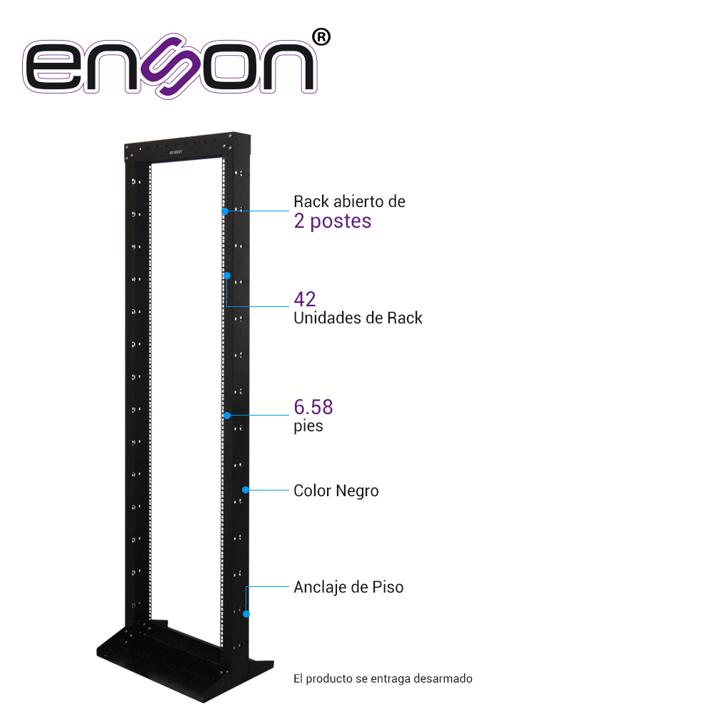 ENS-RACK244, RACK VERTICAL ENSON DE 42UR DOS POSTES EMPOTRABLE IDEAL PARA MONTAJE DE EQUIPOSD E RED