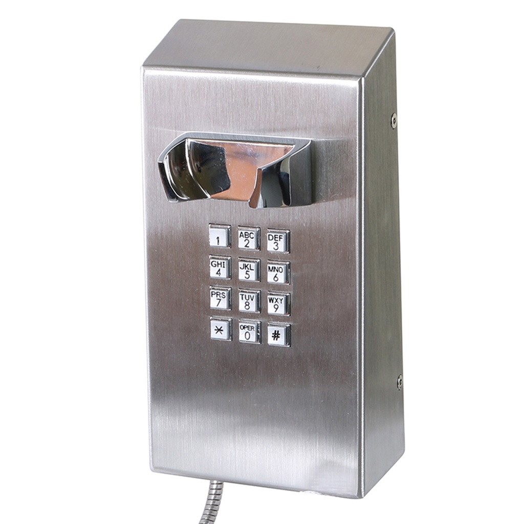 CT201-FK-Analogo-SS, Teléfono Análogo anti vandálico, acero inoxidable, montaje en pared, 130x247x132cms