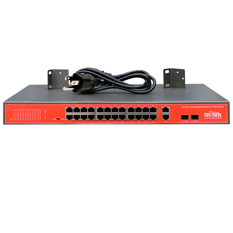 WI-PS526GV, Switch PoE 250m, 24 FEth PoE, 2 Combo uplink, 150w