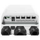 CRS504-4XQ-OUT, Switch exteriores CPU 650MHz, 128MB RAM, 1 Eth 10/100, 4 QSFP28 100G, CD jack y 802.3bt PoE-in, RouterOS