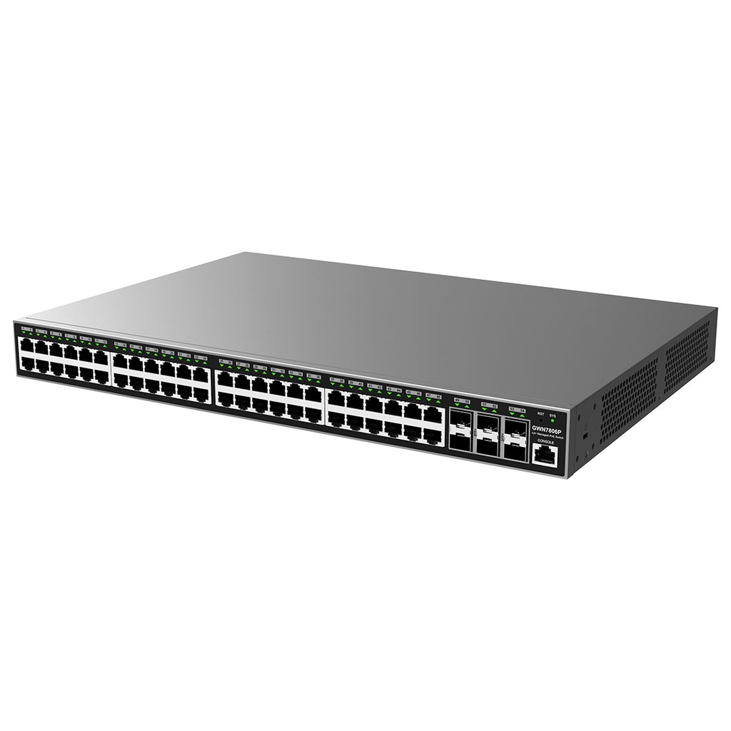 GWN7806P, Switch PoE Administrable capa 2, 48 x GigaEth PoE/PoE+ y 6 x Giga SFP+, 470W