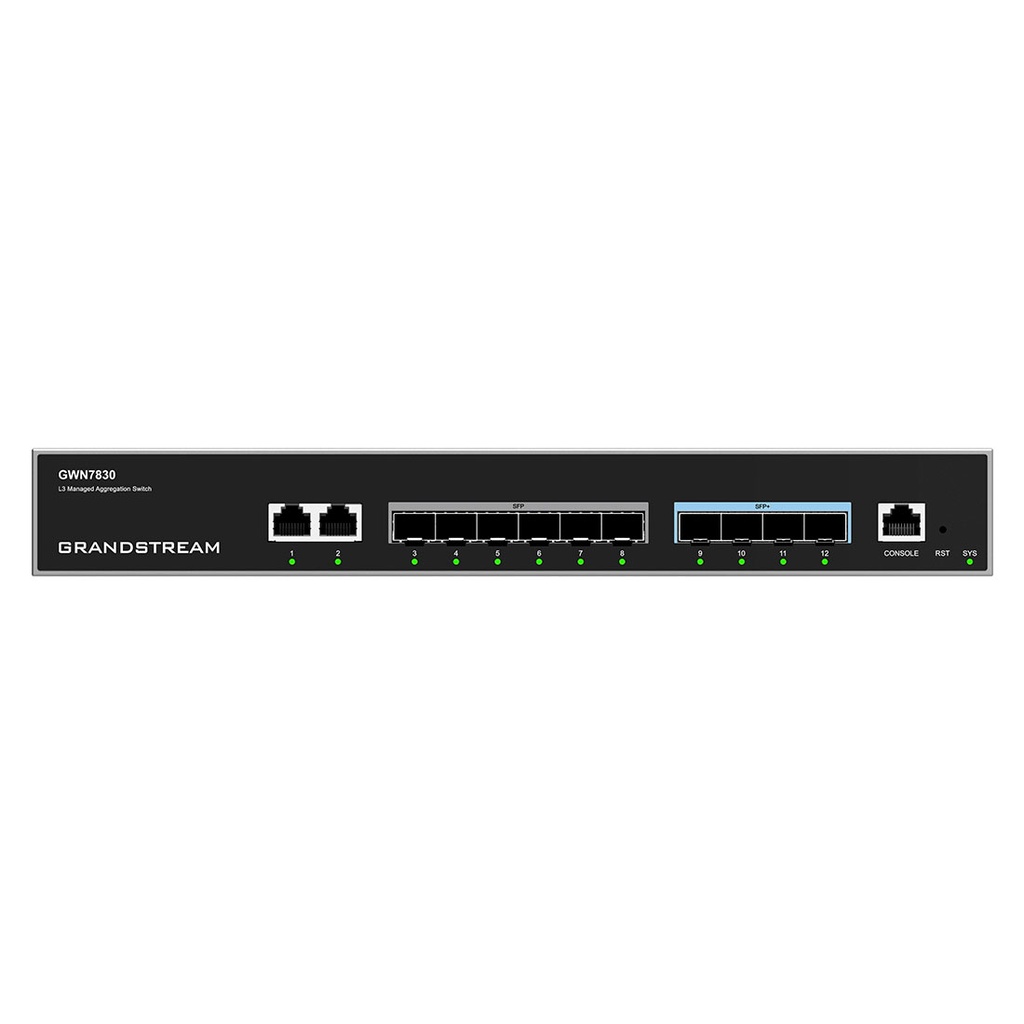 GWN7830, Switch de agregación Administrable capa 3, 2 x GigaEth, 6 x Giga SFP, 4 x 10 Giga SFP+