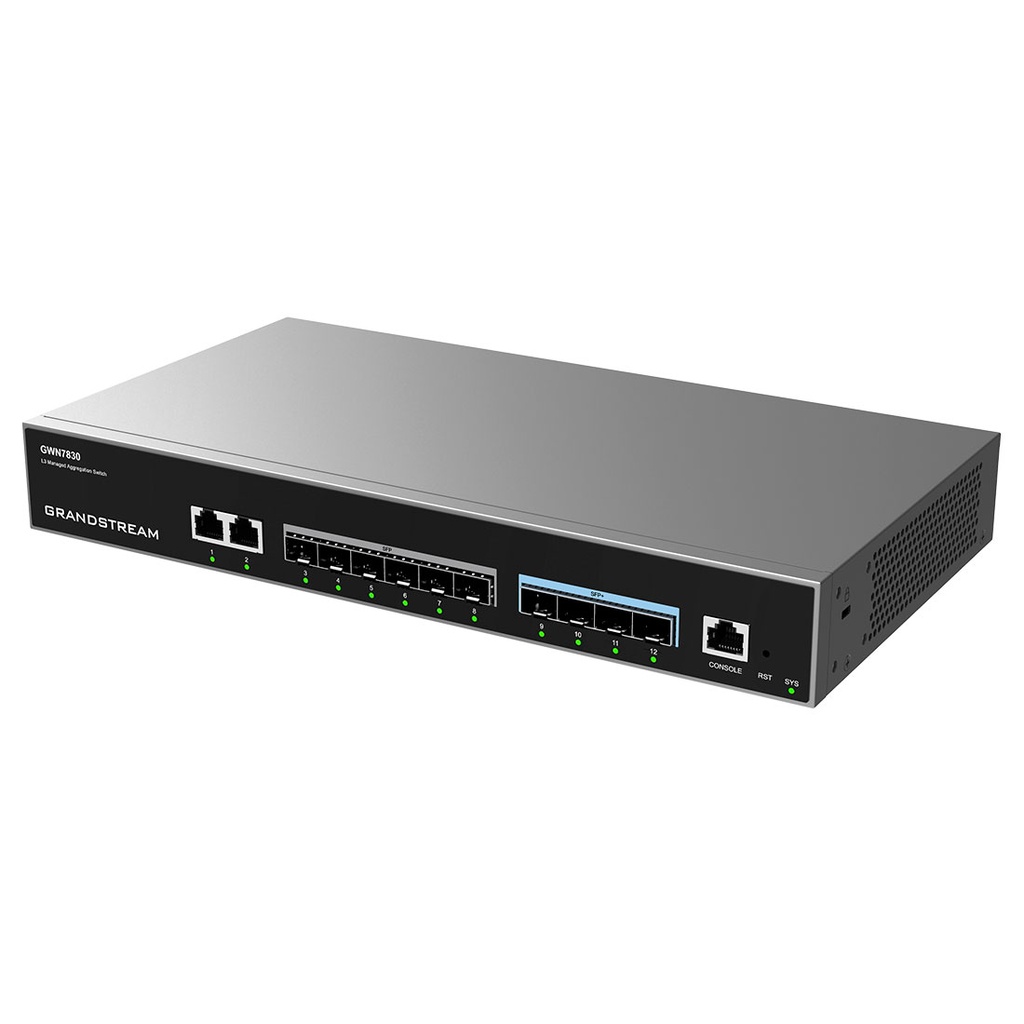 GWN7830, Switch de agregación Administrable capa 3, 2 x GigaEth, 6 x Giga SFP, 4 x 10 Giga SFP+