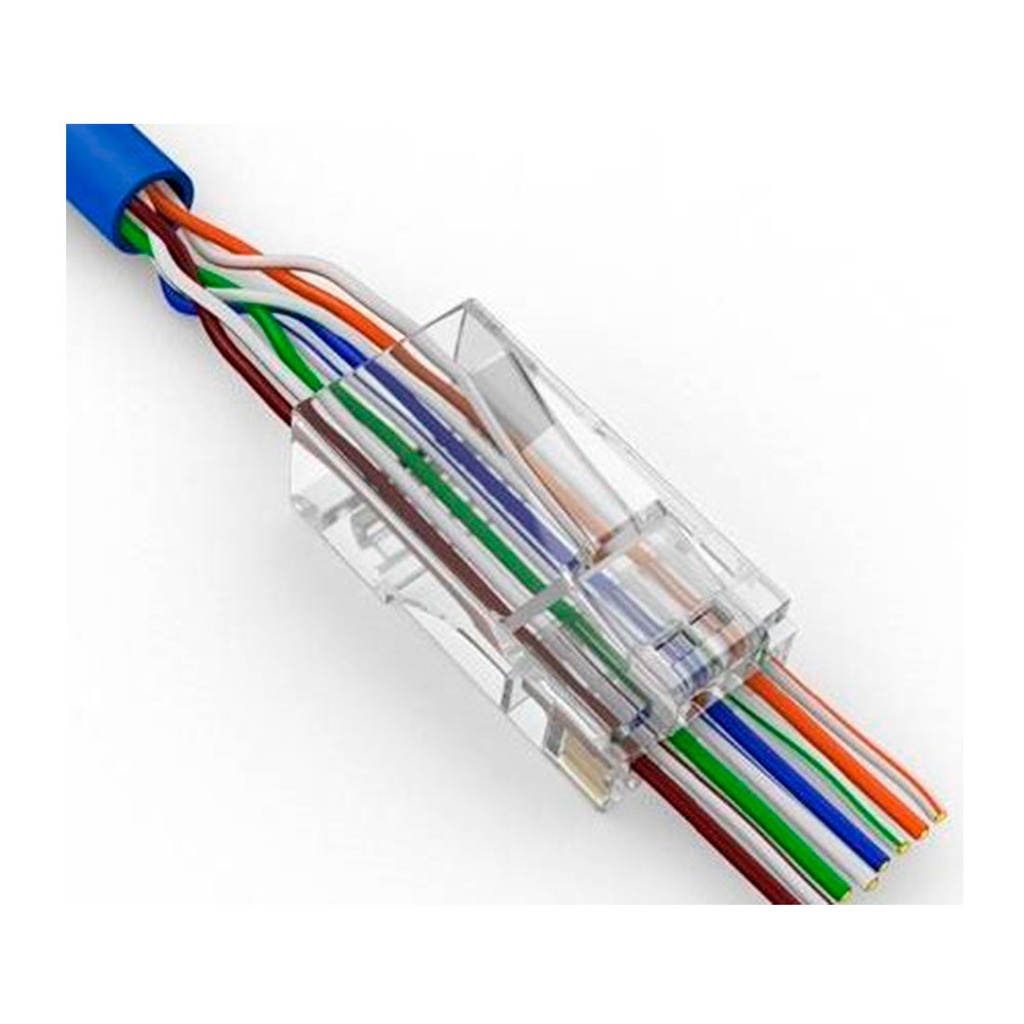 011-018/EZF-100, Plug RJ45 Cat5e modular de paso, para cable sólido, con chapa de oro, 100 piezas