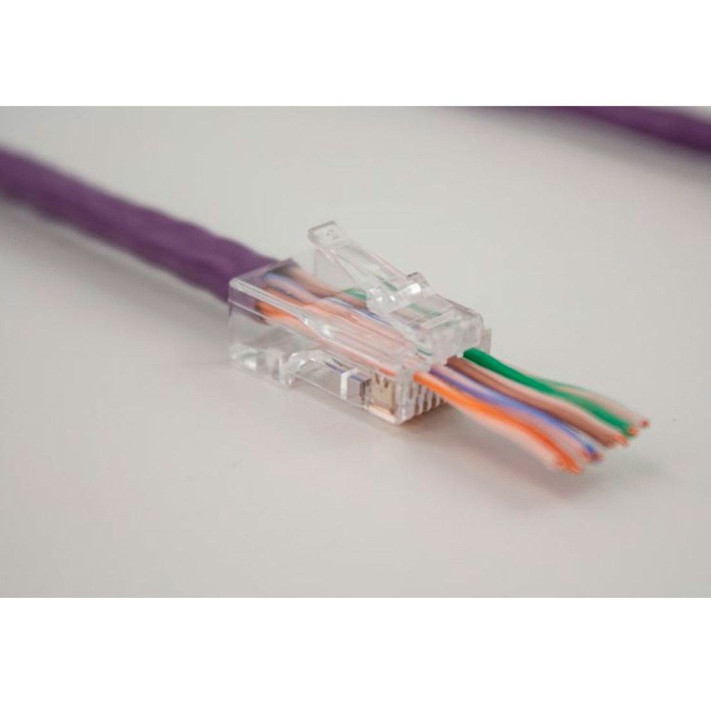 012-025/EZF-100, Plug RJ45 Cat6/6A modular de paso, para cable sólido, con chapa de oro, 100 piezas