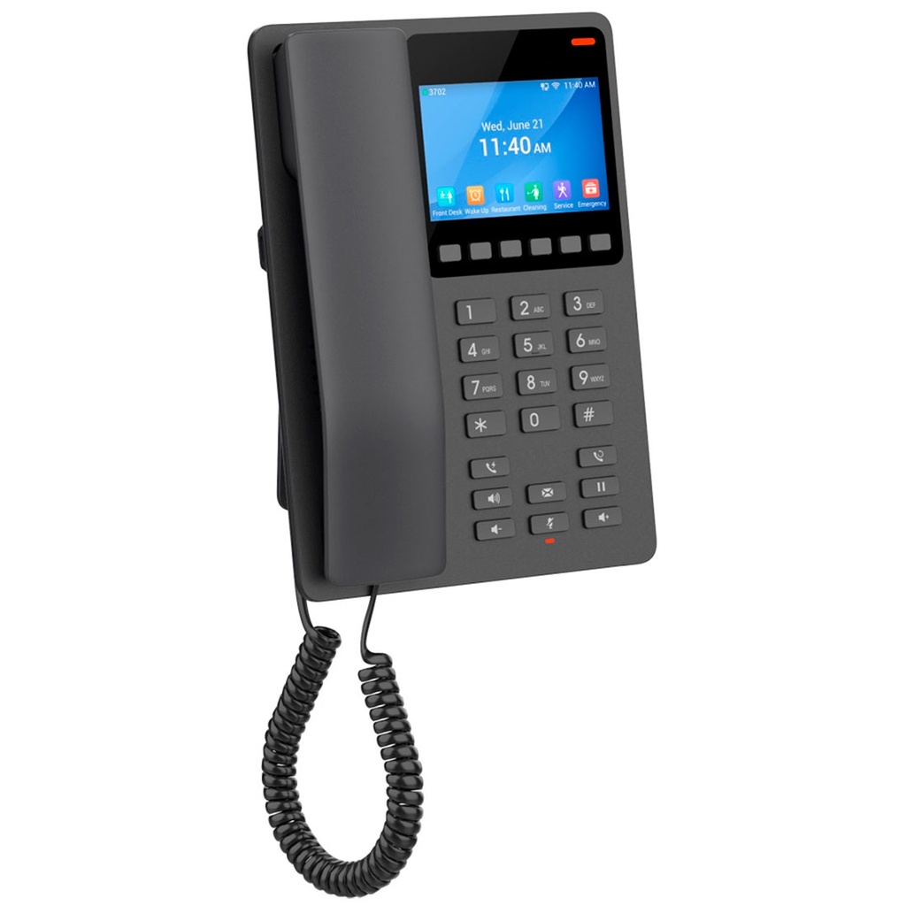 GHP631, Teléfono Hotelero IP Negro, LCD Color 3.5", 2 SIP 2 líneas, GDMS, soporta PoE