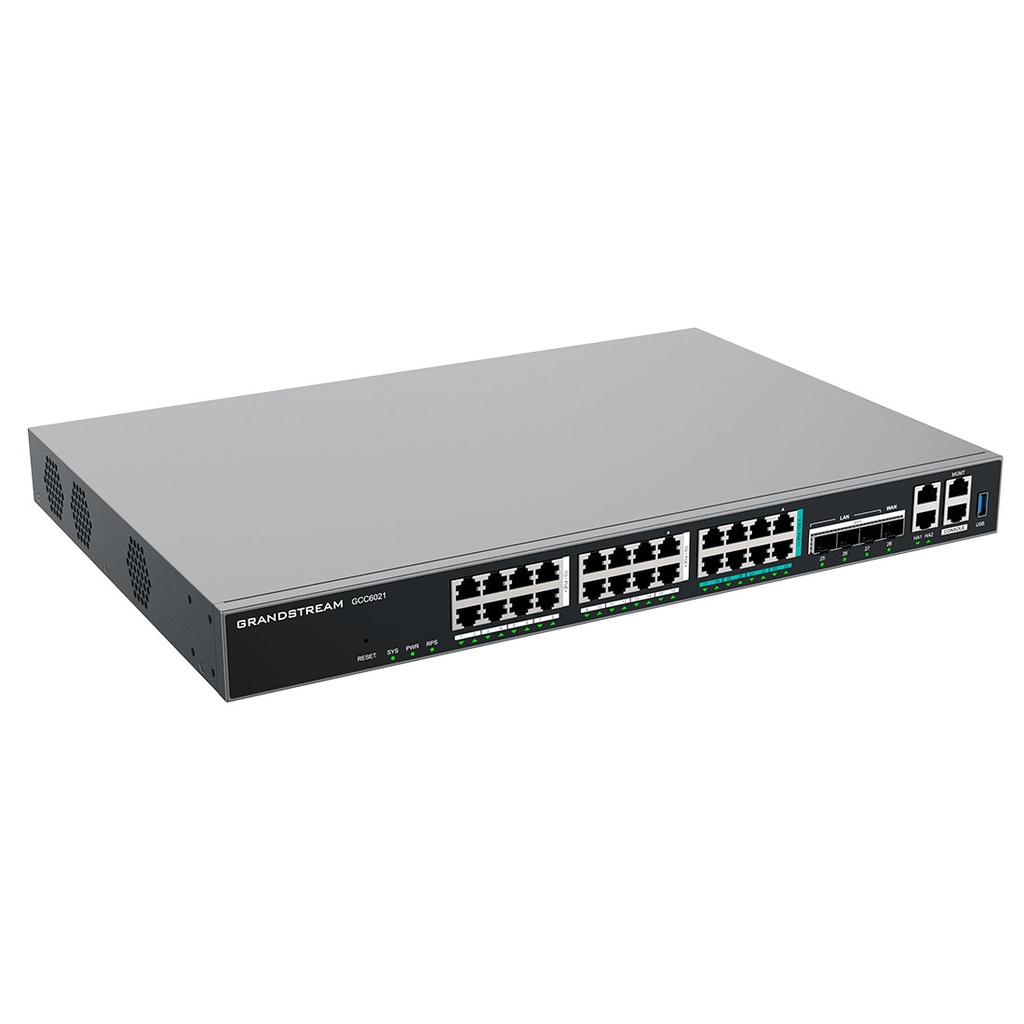 GCC6021, Dispositivo 4 en 1, Conmutador IP, Firewall, Ruteador VPN y Switch, 16xGEth, 8x2.5GEth, 8xPoE/bt, 16xPoE/at, 4xSFP+, 1 USB, 1xConsola, 2xHA, 1xMGMT