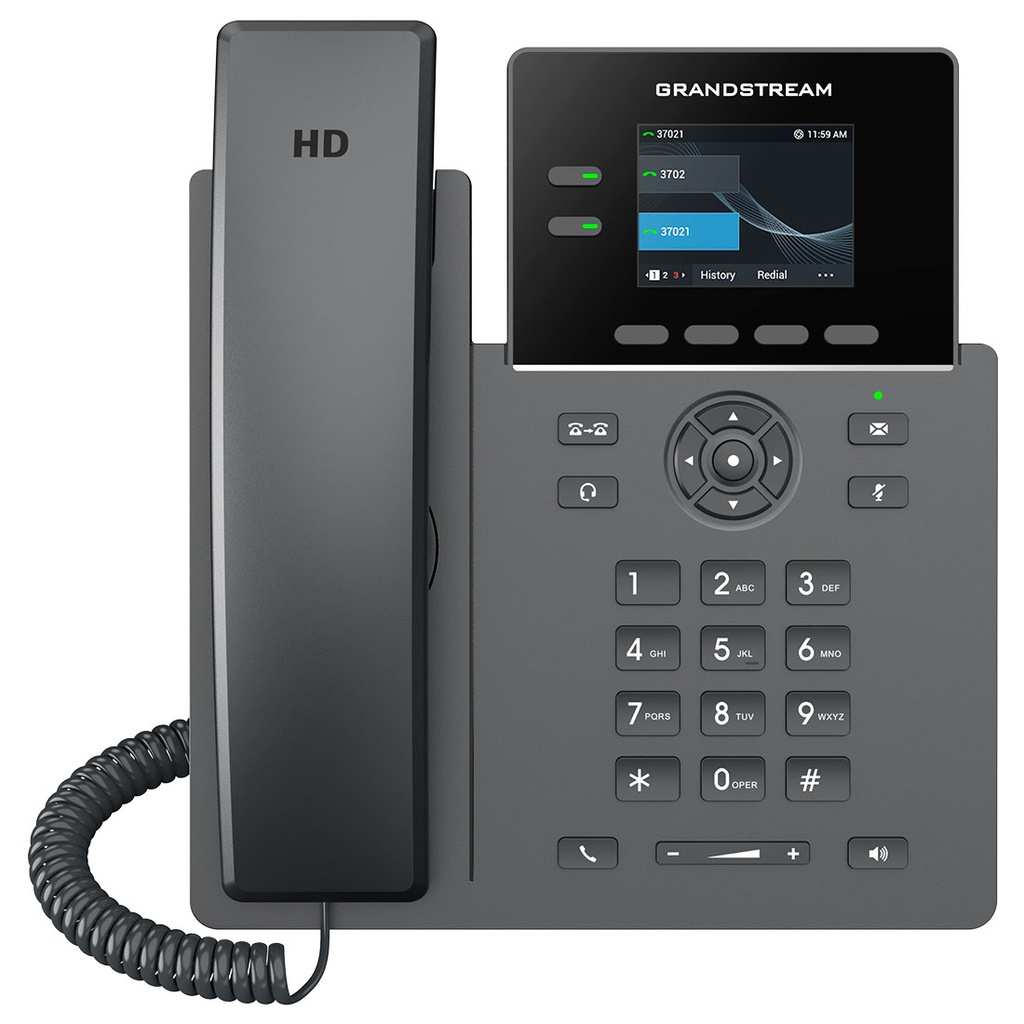 GRP2610, Teléfono IP HD Carrier-Grade, 2 cuentas SIP, LCD 2.4" color. No soporta PoE, adaptador incluido