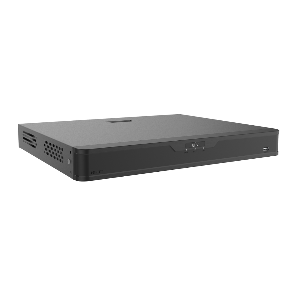 NVR302-16B-P16-IQ, NVR de 16 canales c/PoE, 2 HDD, analítica inteligente, HDMI 4K y VGA simultáneos, NDAA, 1xGEth, Alarm 8in 2out, Serie Easy, Cloud upgrade, Ultra 265, 1U
