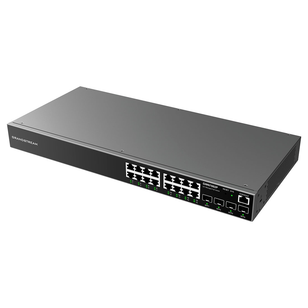 GWN7802P-PRO, Switch PoE Administrable capa 2, 16 x GigaEth PoE/PoE+/PoE++ y 2 x 10Giga SFP+, 294.4w, 60w máx puerto PoE