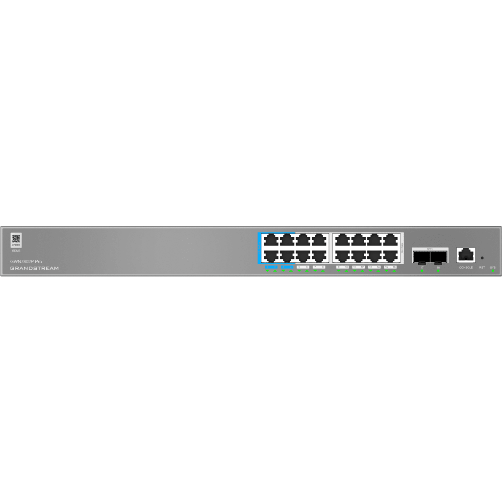 GWN7802P-PRO, Switch PoE Administrable capa 2, 16 x GigaEth PoE/PoE+/PoE++ y 2 x 10Giga SFP+, 294.4w, 60w máx puerto PoE