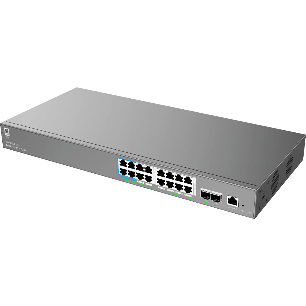 GWN7802P-PRO, Switch PoE Administrable capa 2, 16 x GigaEth PoE/PoE+/PoE++ y 2 x 10Giga SFP+, 294.4w, 60w máx puerto PoE