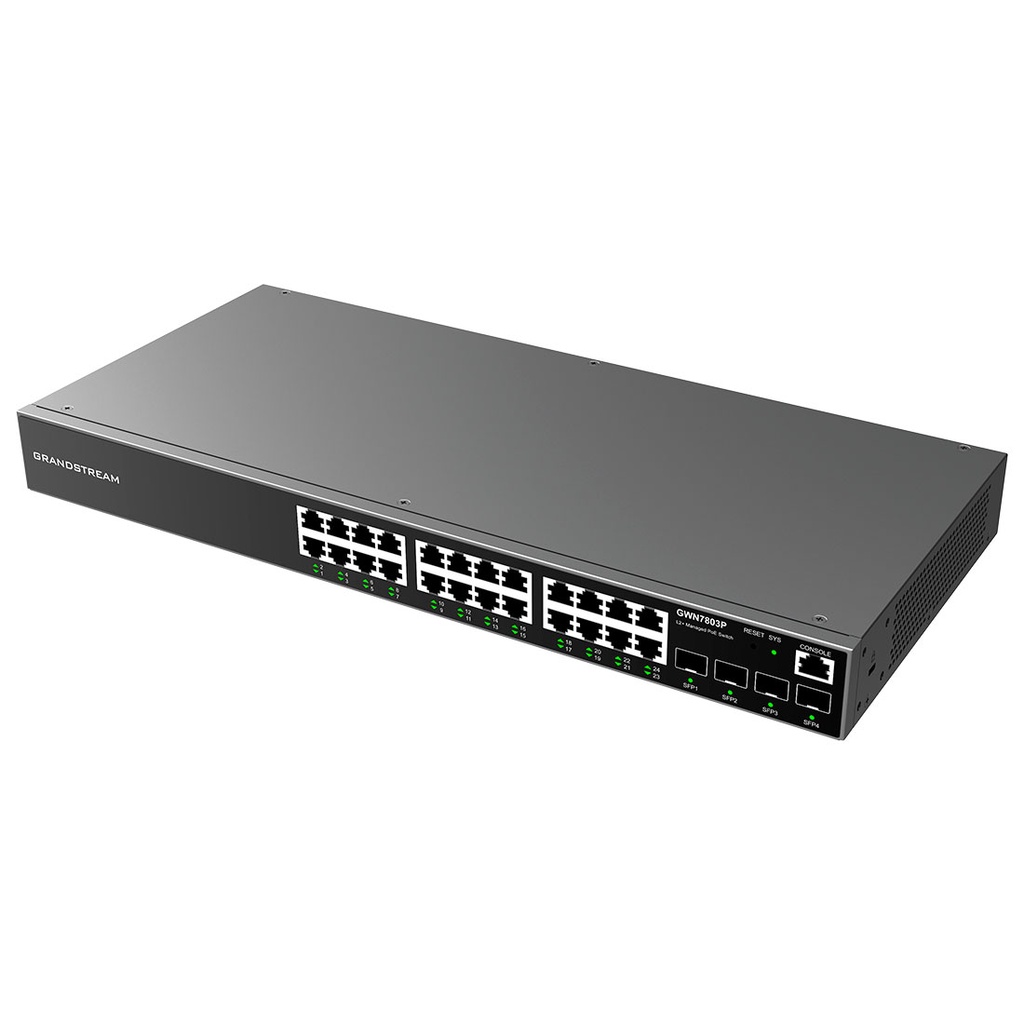 GWN7803PH-Pro, Switch PoE Administrable capa 2, 24 x GigaEth PoE/PoE+/PoE++ y 2 x 10Giga SFP+, 471.4w, 60w máx puerto PoE
