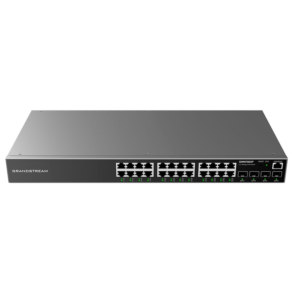 GWN7803PL-Pro, Switch PoE Administrable capa 2, 24 x GigaEth PoE/PoE+/PoE++ y 2 x 10Giga SFP+, 299.2w, 30w máx puerto PoE