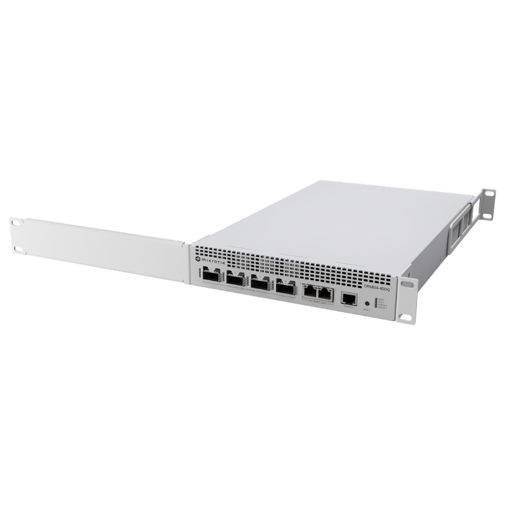 CRS804-4DDQ-hRM, Switch/Router, CPU 4 nucleos 2000 MHz, 4 GB RAM, 4 x QSFP56-DD de 400G, 2 x GEth 10 Gigabit, RouterOS v7