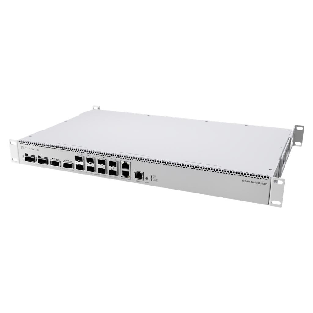 CRS812-8DS-2DQ-2DDQ-RM, Switch/Router, CPU 4 nucleos 2000 MHz, 4 GB RAM, 2x10G Eth, 8x50G SFP56, 2x200G QSFP56, 2x400 QSFP56-DD, RouterOS V7