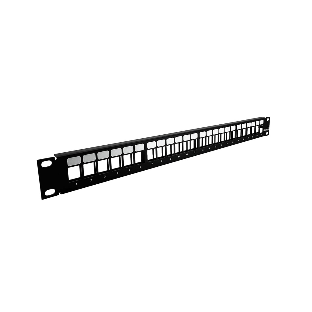 49255-H24, Panel de parcheo plano, compatible con jacks QuickPort, 24-Port, 1RU negro. Incluye barra organizadora de cables