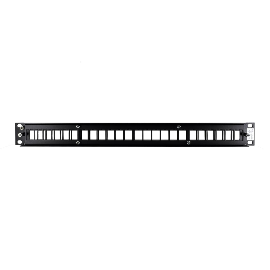 49255-H24, Panel de parcheo plano, compatible con jacks QuickPort, 24-Port, 1RU negro. Incluye barra organizadora de cables